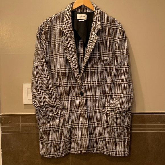 Isabel Marant Étoile Oversized Single-Breasted Plaid Coat (Ecru Black/White) - Picture 12 of 16